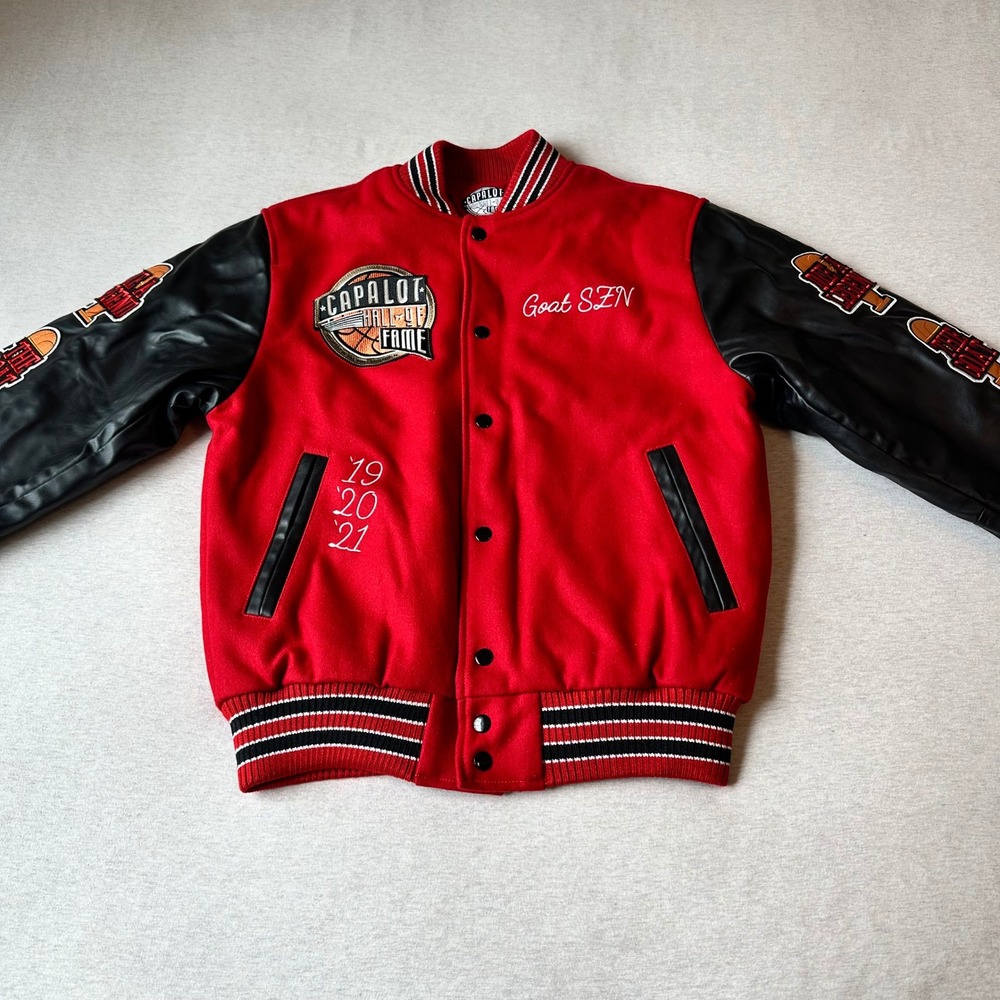 Capalot Hall of Fame Varsity Jacket Mens Medium Red Black Wool Blend Polo G Goat